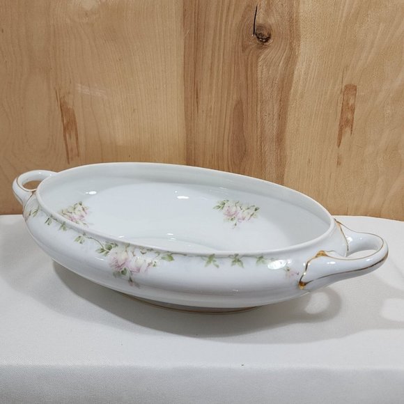 Rosenthal Bavaria Pink Roses Oval Serving Bowl 13.25" handles Donatello 1930s an - Picture 2 of 11